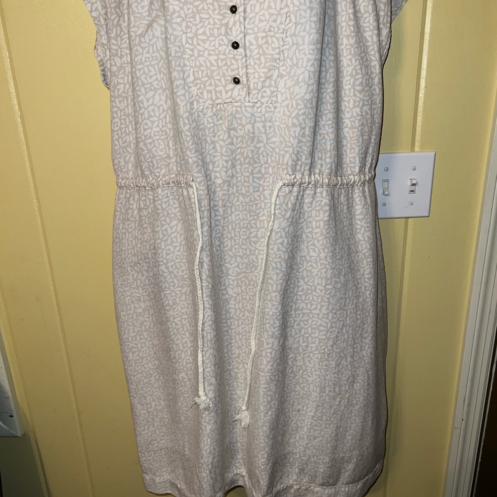 Merona Cream Linen Blend Casual Front Tie Short Sleeve Midi Dress Size 18 - Picture 7 of 14